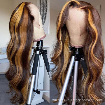 Highlight Wig Vendor Wholesale 1b Honey Blonde Ombre Hair Wig With Dark Roots Mink Peruvian Virgin Human Hair HD Lace Front Wig